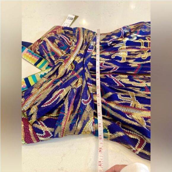 Nicole Miller Silk Sheer Metallic Aztec Cleopatra Multicolor Goddess Maxi Size 6 - Picture 14 of 14